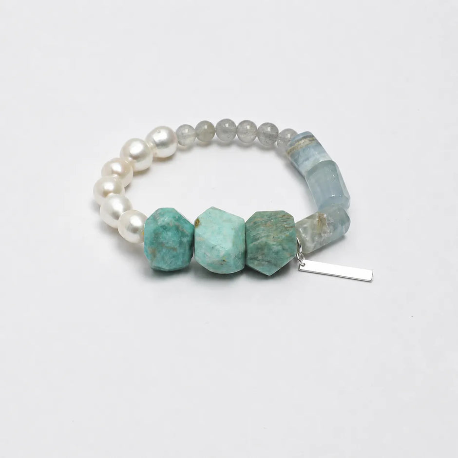 Amazonite Blue Lace Agate and Moonstone Water Chakra Bracelet natural healing crystal beaded bracelet