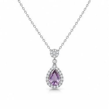 Amethyst Chakra Pendant with Diamond Halo in Sterling Silver