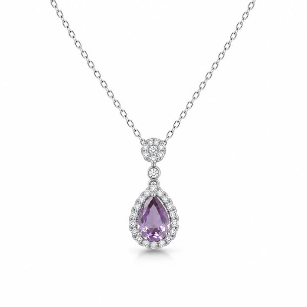 Amethyst Chakra Pendant with Diamond Halo in Sterling Silver