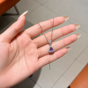 Amethyst Chakra Pendant with Diamond Halo in Sterling Silver