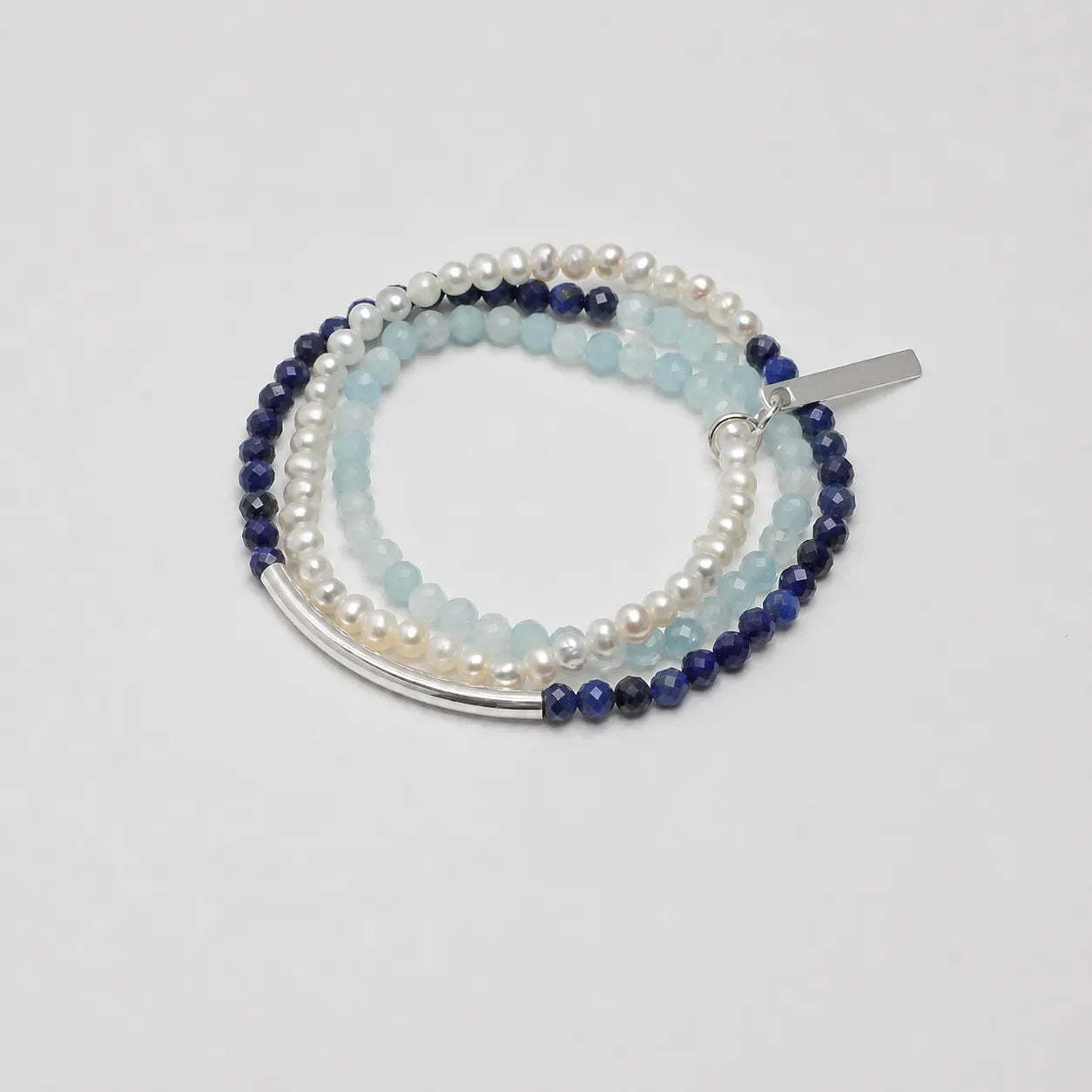 Aquamarine Lapis Lazuli Triple Wrap Chakra Bracelet natural healing crystal beaded bracelet