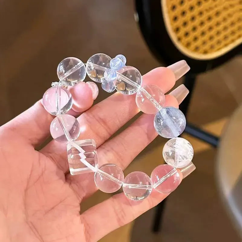 White Crystal Chakra Bracelet with round and square bead design natural healing crystal beaded bracelet