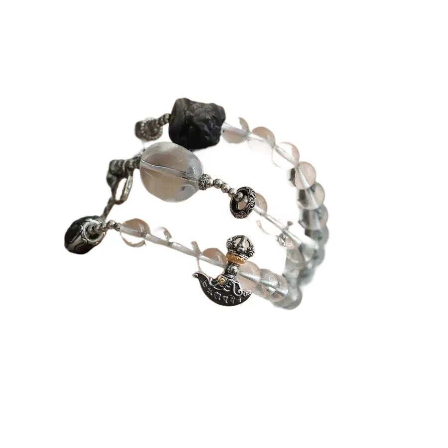 Crown chakra clear quartz bracelet with round and square bead design natural healing crystal beaded bracelet