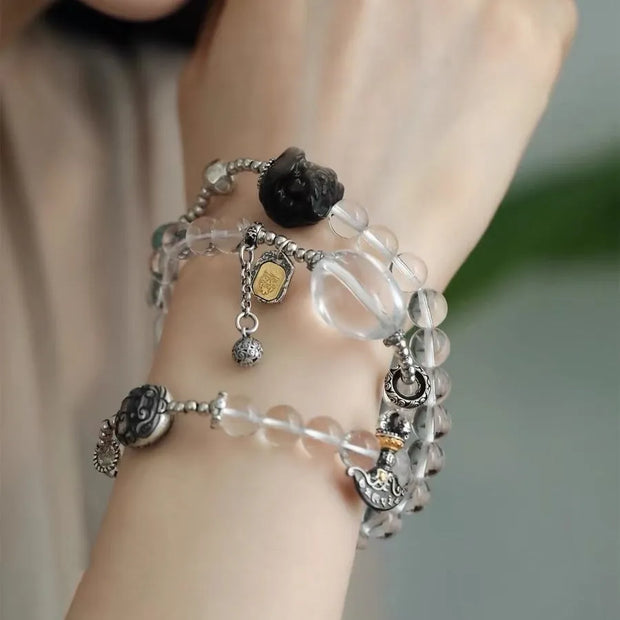 Crown chakra clear quartz bracelet with round and square bead design natural healing crystal beaded bracelet