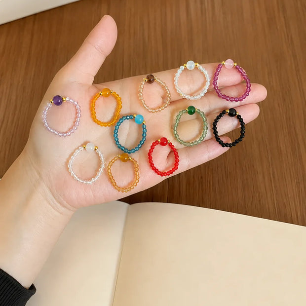 4-Pack Natural Crystal Beaded Rings, Handmade Random Color Rings