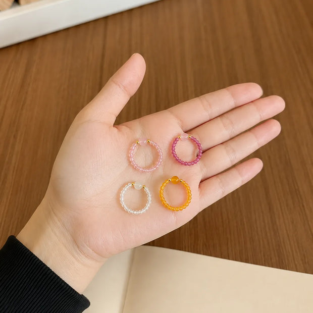 4-Pack Natural Crystal Beaded Rings, Handmade Random Color Rings