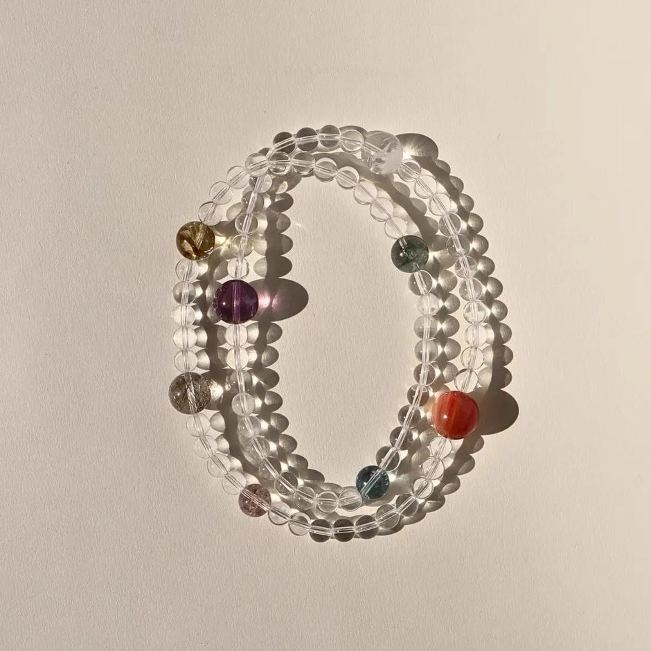 Five chakra crystal bracelet featuring round and square bead design natural healing crystal beaded bracelet