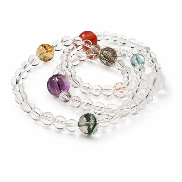 Five chakra crystal bracelet featuring round and square bead design natural healing crystal beaded bracelet