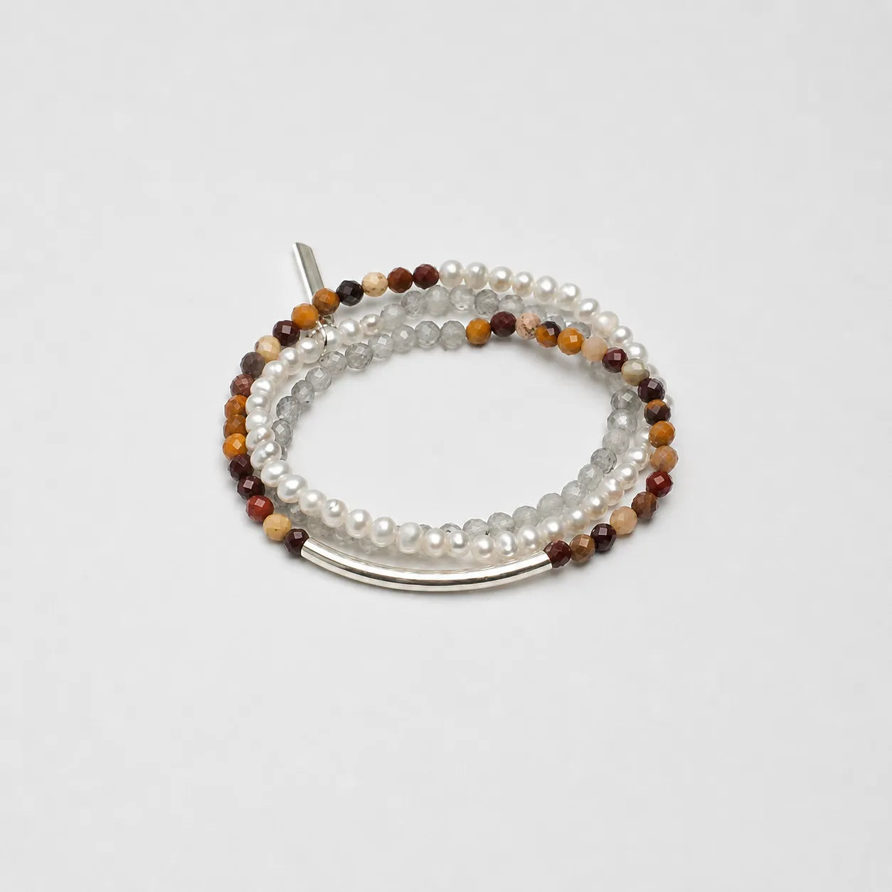 Gray Moonstone and Yellow Calcite Triple Wrap Chakra Bracelet natural healing crystal beaded bracelet