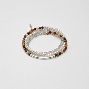 Gray Moonstone and Yellow Calcite Triple Wrap Chakra Bracelet natural healing crystal beaded bracelet