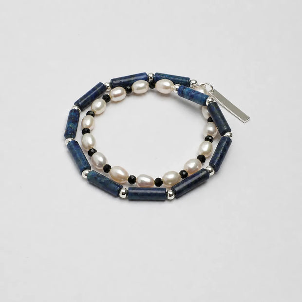 Lapis Lazuli and Black Tourmaline Double Wrap Bracelet natural protection intuition grounding crystal beaded bracelet