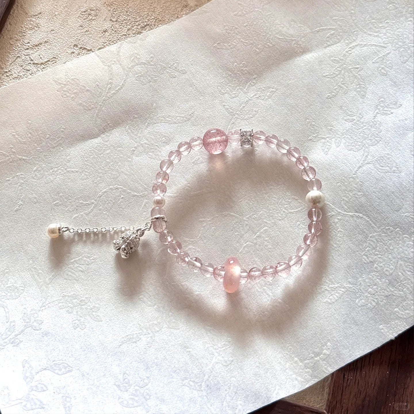 Natural Strawberry Quartz Multi-Strand Bracelet