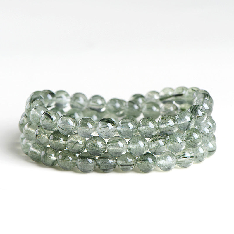 Natural Ice Green Rutilated Quartz Buddha Bead Bracelet