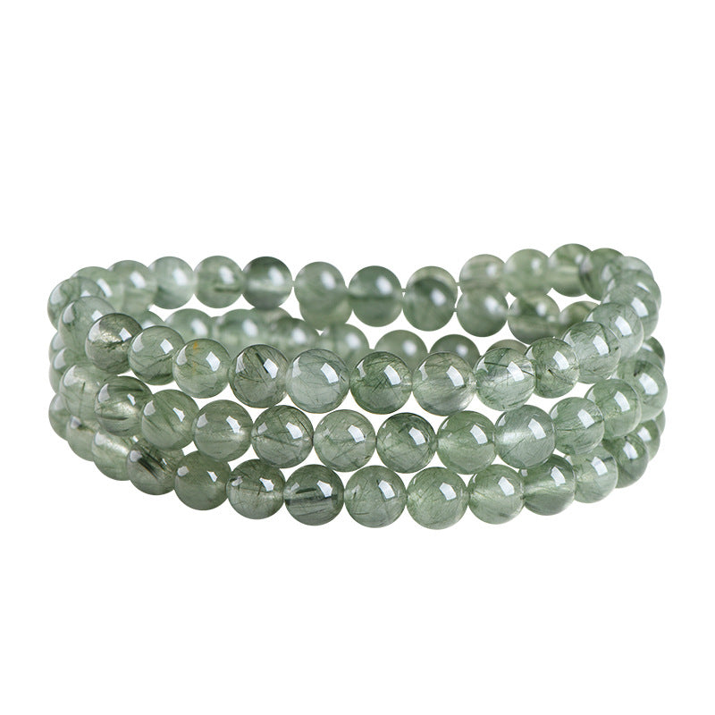 Natural Ice Green Rutilated Quartz Buddha Bead Bracelet