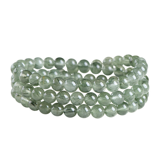 Natural Ice Green Rutilated Quartz Buddha Bead Bracelet