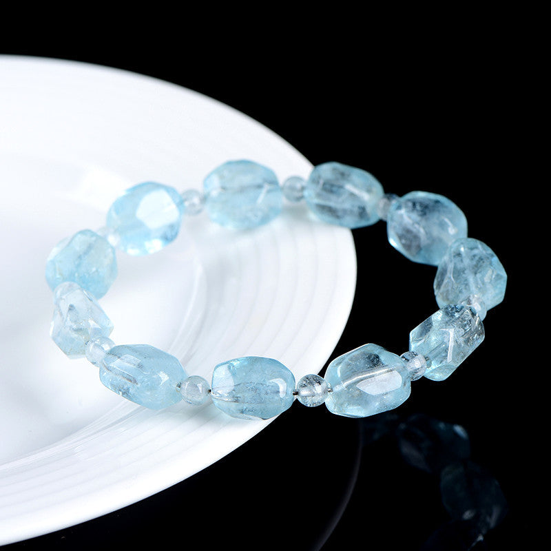 Natural Old Stock Aquamarine Irregular Faceted Bead Bracelet