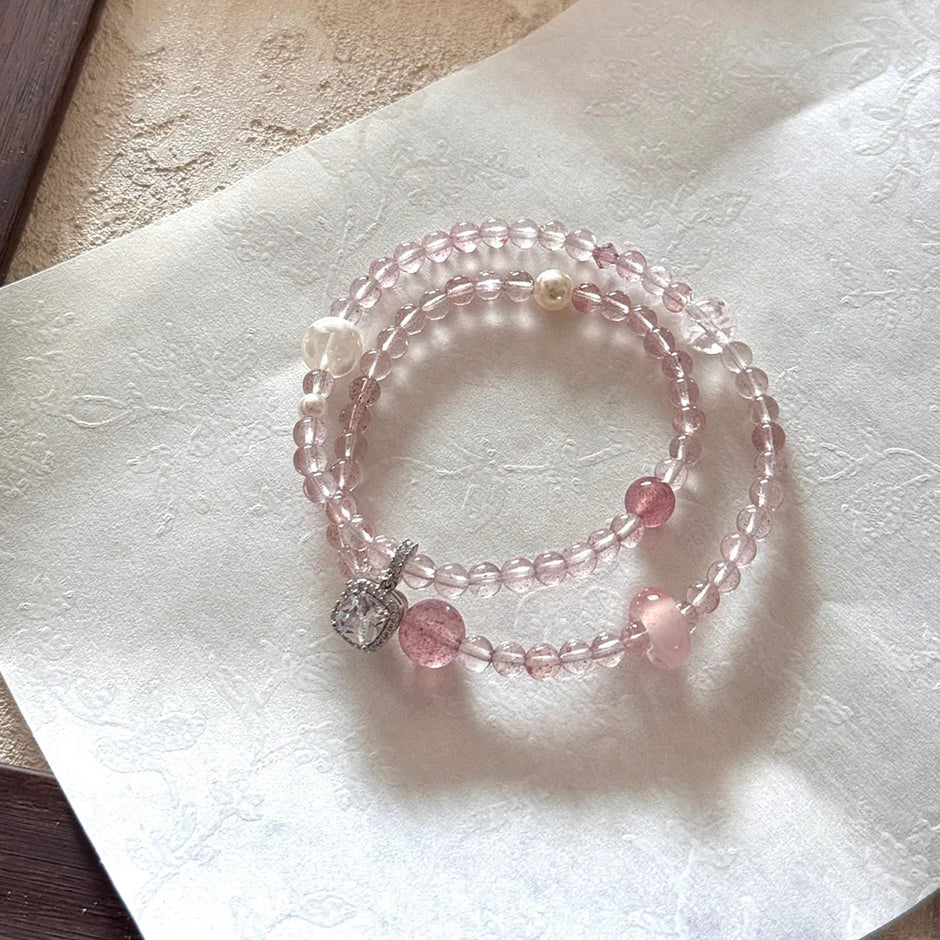 Natural Strawberry Quartz Multi-Strand Bracelet
