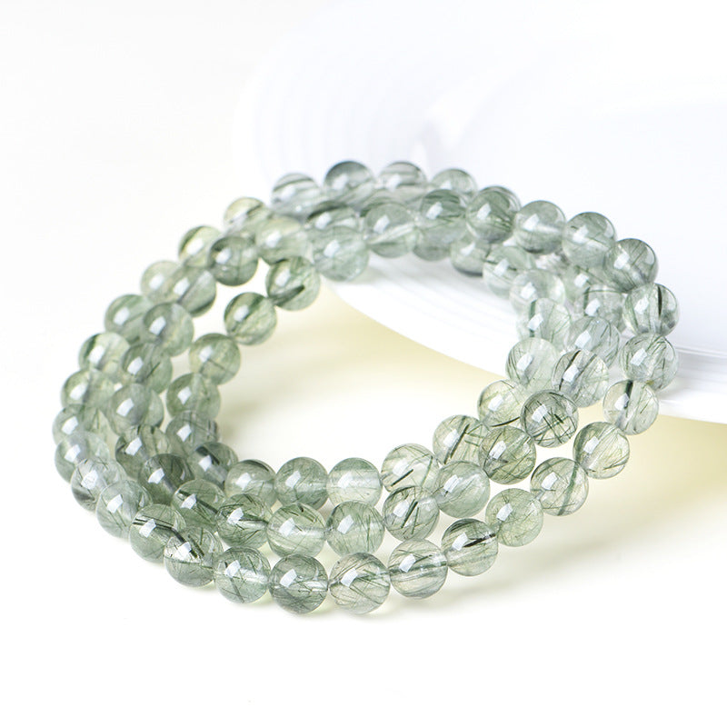 Natural Ice Green Rutilated Quartz Buddha Bead Bracelet