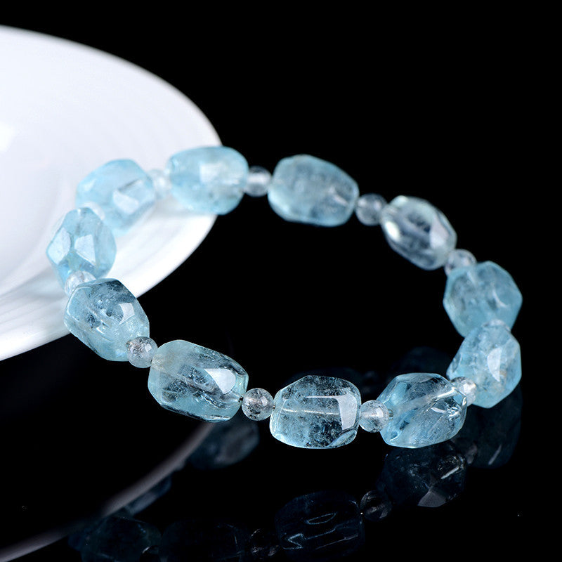 Natural Old Stock Aquamarine Irregular Faceted Bead Bracelet