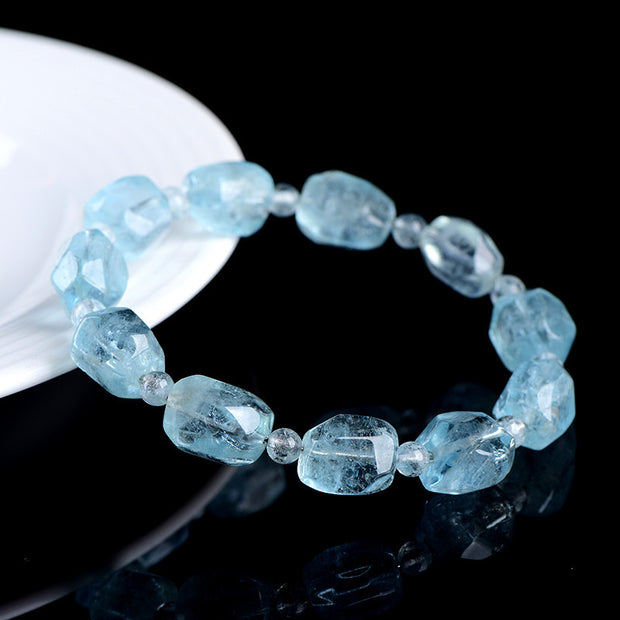 Natural Old Stock Aquamarine Irregular Faceted Bead Bracelet