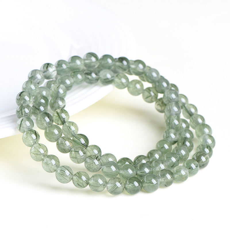 Natural Ice Green Rutilated Quartz Buddha Bead Bracelet