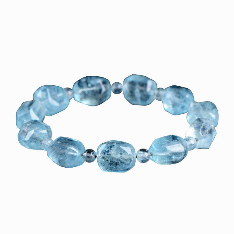 Natural Old Stock Aquamarine Irregular Faceted Bead Bracelet