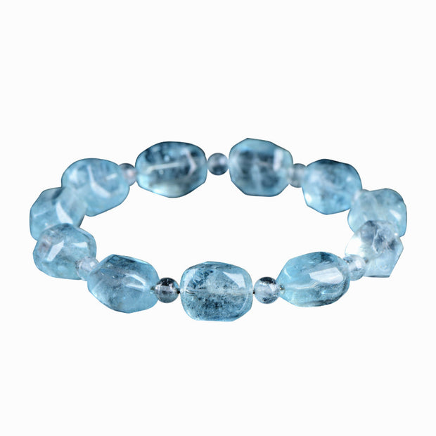 Natural Old Stock Aquamarine Irregular Faceted Bead Bracelet