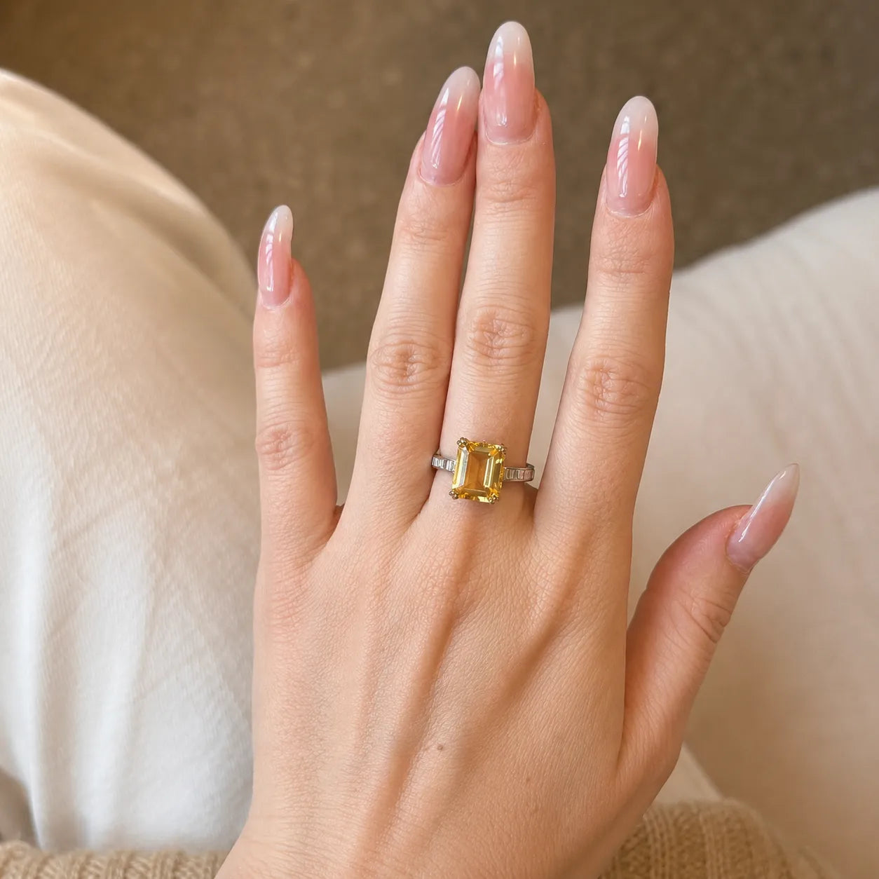 Solara Emerald-Cut Citrine Ring