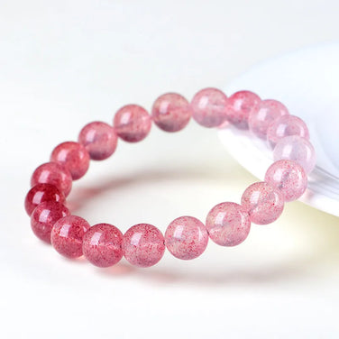 Strawberry Quartz Love Attraction Bracelet Heart Chakra Crystal Beaded Bracelet close-up detail