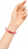 Strawberry Quartz Love Attraction Bracelet worn on wrist Heart Chakra Crystal Beaded Bracelet