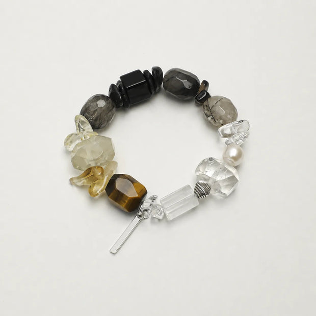 Tiger Eye Citrine and Black Tourmaline Chakra Bracelet natural protection abundance grounding crystal beaded bracelet
