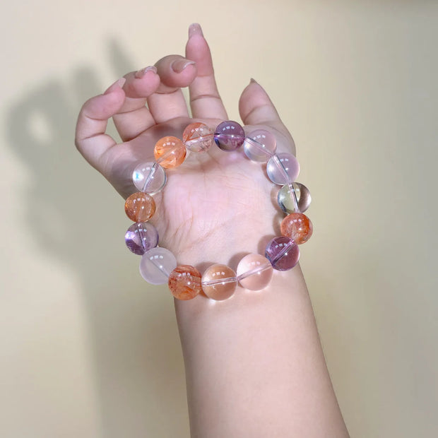 Tri Color Radiance Bracelet Brazilian Amethyst Rose Quartz Golden Healer Chakra Bracelet natural healing crystal beaded bracelet