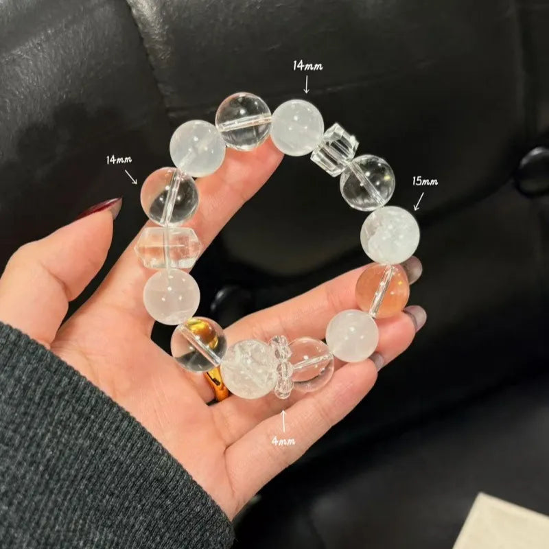White Crystal Chakra Bracelet with round and square bead design natural healing crystal beaded bracelet